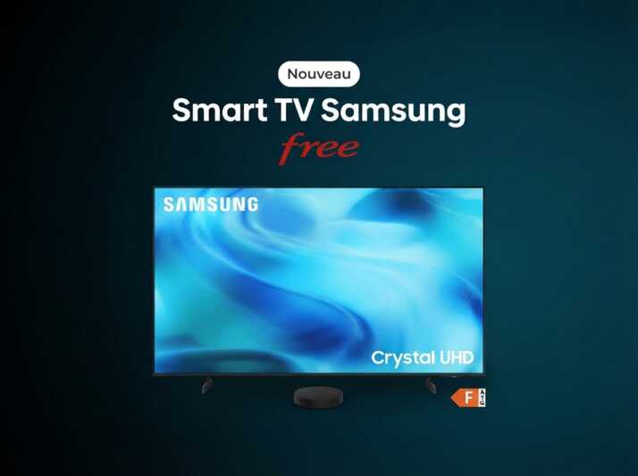 Smart TV Samsung Crystal UHD avec logo Free sur fond bleu sombre.