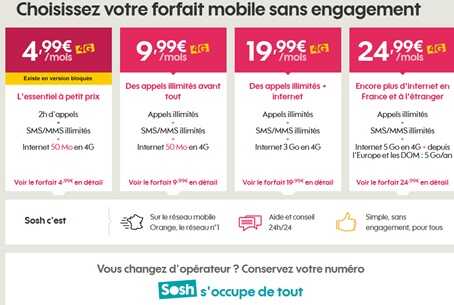 Sosh : Des forfaits sans engagement à partir de 4.99€ !
