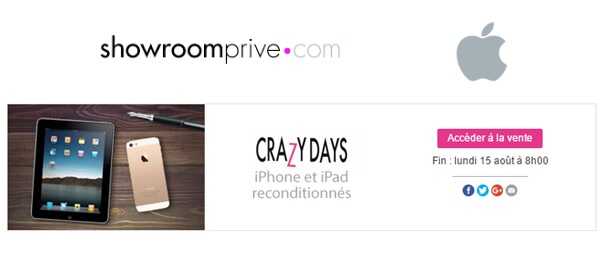 Vente privée d'iPhone sur showroomprive.com jusqu'au 15 Août à 8H