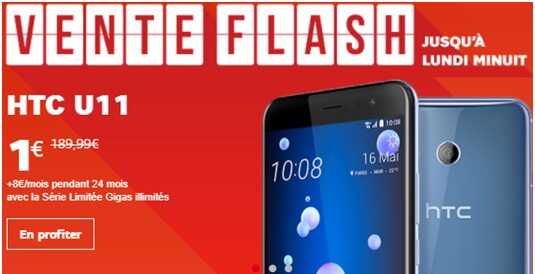 Le Samsung Galaxy A5 2017, HTC U11 et le Xperia XZ sont à 1 euro ce Week-end chez SFR