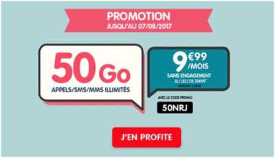 Le forfait Woot 50 Go à 9.99 euros à saisir rapidement chez NRJ Mobile