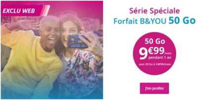 Nouveauté : Série Spéciale B&YOU 50Go à 9.99 euros par mois chez Bouygues Telecom