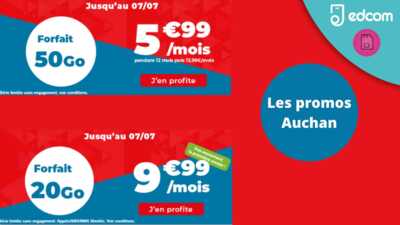 Auchan Telecom : Deux forfaits 20 ou 50Go pour vos SOLDES !