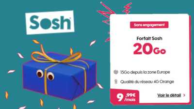 Bon plan de Noël chez SOSH : un forfait mobile 20Go à 9,99€/mois, sans engagement sur le réseau mobile numéro 1 Orange