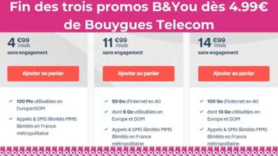 Promo de dernière minute : les trois forfaits mobiles dès 4.99€ par mois chez Bouygues Telecom