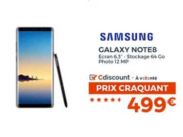 Soldes : Le Samsung Galaxy Note 8 à 499 euros chez Cdiscount