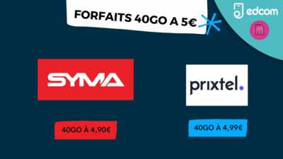 STOP AFFAIRE ! Deux forfaits 40Go à moins de 5€ de SYMA ou Prixtel