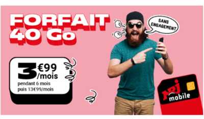 Vente privée NRJ Mobile à saisir  : un forfait illimité 40Go à 3.99€ par mois