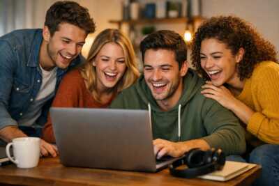 personnes contentes devant leur pc