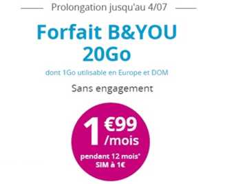 Bouygues Telecom : La série spéciale B&You 20Go à 1.99 euros est à nouveau prolongée