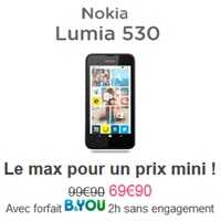Bon plan Bouygues Telecom : Le Nokia Lumia 530 en promo avec un forfait B&You sans engagement !