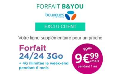 Bouygues Telecom : Le forfait illimité 3Go sans engagement à 9.99€ !