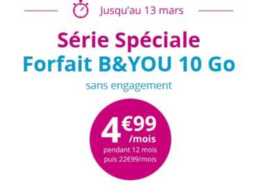 Bouygues Telecom : La série Limitée B&You 10Go à 4.99 euros expire ce soir minuit