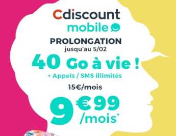 Prolongation ! Le forfait 40Go à 9.99 euros à VIE chez Cdiscount Mobile