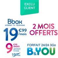 Exclu client Bouygues Telecom : 2 mois offerts sur votre nouvel abonnement Bbox à partir de 19.99€ par mois 