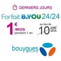 Dernier Week-end pour profiter du forfait B&You 24/24 sans engagement à 1€ pendant 12 mois chez Bouygues Telecom !