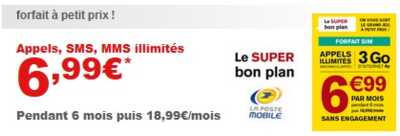 La Poste Mobile : Le forfait illimité avec 3Go en promo à 6.99€ !