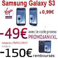 Bon plan chez Virgin Mobile : Le Samsung Galaxy S3 à 0.99euros