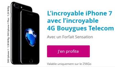 Vente flash Bouygues Telecom : 100 euros de remise immédiate sur l'iPhone 7 256Go