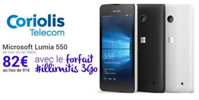 Bon plan Coriolis : le Lumia 550 à 82 euros avec le forfait illimité 3Go à 9.50 euros