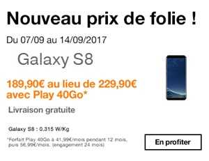 Le Samsung Galaxy S8 baisse de prix avec un forfait Orange Play 40Go (durée limitée)