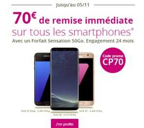 Bon plan : 70 euros de remise immédiate sur votre Smartphone avec un forfait Sensation 50Go
