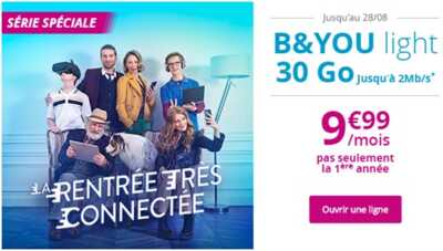 La Série Spéciale B&YOU Light 30Go à 9.99 euros chez Bouygues Telecom à saisir rapidement