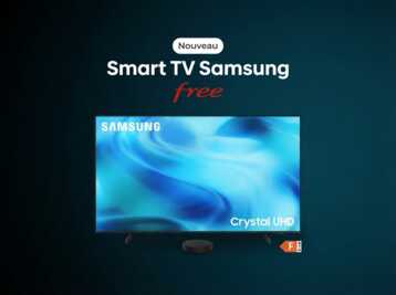 Smart TV Samsung Crystal UHD avec logo Free sur fond bleu sombre.