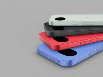 Quatre smartphones Google Pixel empilés de couleurs différentes sur un fond gris.