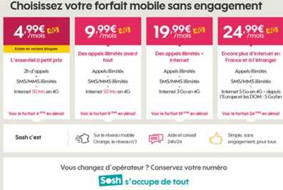 Sosh : Des forfaits sans engagement à partir de 4.99€ !