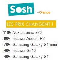 Forfait mobile Sosh : Baisse de prix sur le Galaxy S4, S4 Mini, Lumia 920...