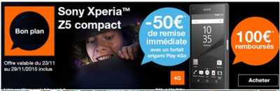 Vente flash Orange : Jusqu'à 150€ de remise pour l’achat du Sony Xperia Z5 Compact !