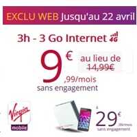 Virgin Mobile : Le forfait 4G avec 3h + 3Go sans engagement à 9.99€ prolongé jusqu’au 22 Avril !