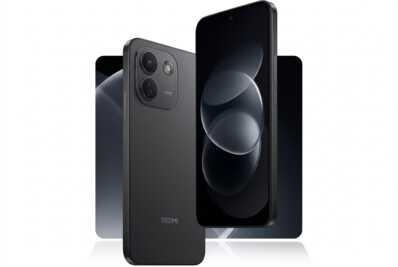 Smartphone Xiaomi Redmi noir vu de face et de dos avec un module photo à deux capteurs.