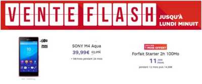 Le Sony Xperia M4 Aqua en promo avec le forfait Starter 2h + 100Mo SFR !