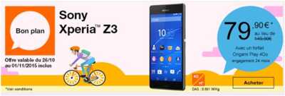 Bon plan Orange : Remise immédiate de 70€ pour l’achat du Sony Xperia Z3 !