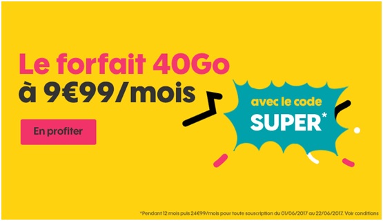 Promo SOSH : Le forfait mobile 40Go à 9.99 euros avec le code SUPER