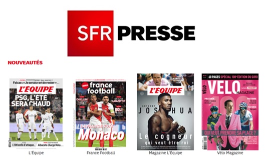 Nouveauté SFR : Les titres du Groupe L'Equipe s'ajoutent au service SFR Presse