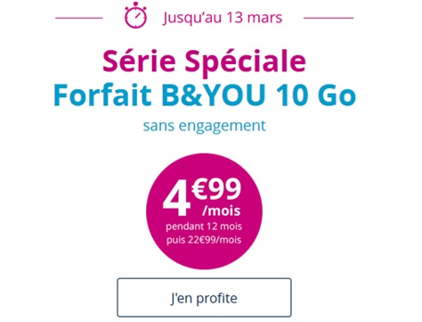 Nouvelle Série Spéciale B&YOU 10Go à 4.99 euros par mois chez Bouygues Telecom
