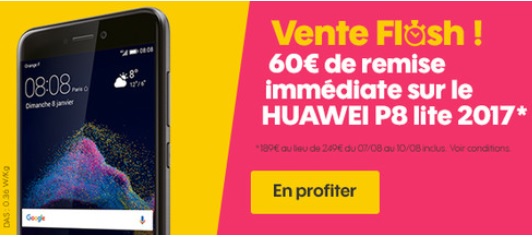 Nouvelle vente flash SOSH : 60 euros de remise sur le Huawei P8 Lite 2017