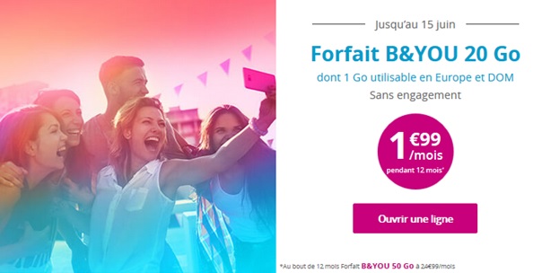 Nouveau : Un forfait B&YOU 20Go à 1.99 euros chez Bouygues Telecom ... Du jamais vu !