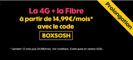 Prolongation Sosh : La 4G et la Fibre à partir de 14.99 euros avec la code BOXSOSH