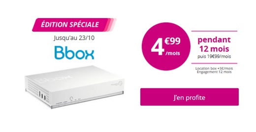 Rappel promo : La Bbox de Bouygues Telecom à seulement 4.99 euros par mois