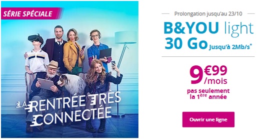 Bouygues Telecom prolonge à nouveau sa Série Spéciale B&YOU Light 30Go à 9.99 euros