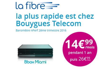 La Fibre la plus rapide est chez Bouygues Telecom pour moins de 15 euros par mois