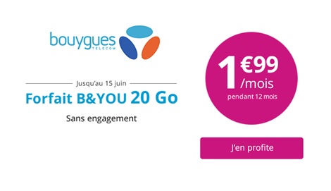 Projecteur sur la Série Spéciale B&YOU 24/24 20Go de Bouygues Telecom à 1.99 euros