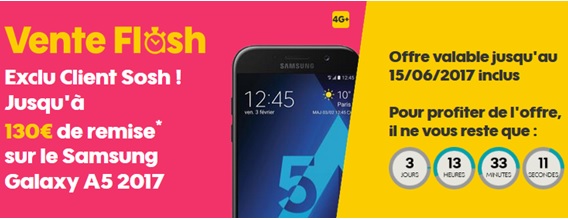 Vente flash SOSH : Le Samsung Galaxy A5 2017 à prix discount (exclu client)