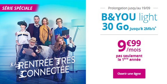 Dernière semaine pour saisir le Forfait B&YOU Light 30Go à 9.99 euros chez Bouygues Telecom
