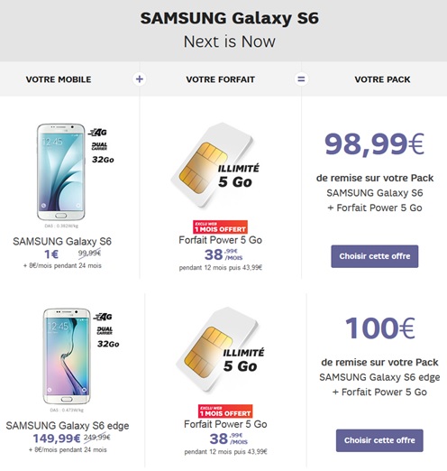 Samsung Galaxy S6 et S6 Edge en vente flash chez SFR 15 juillet 2015