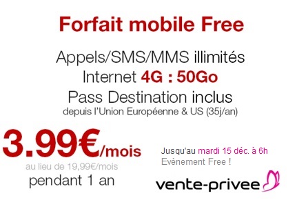Free Mobile : Le forfait illimité 50Go à 3.99€ jusqu'au 15 décembre 06h !